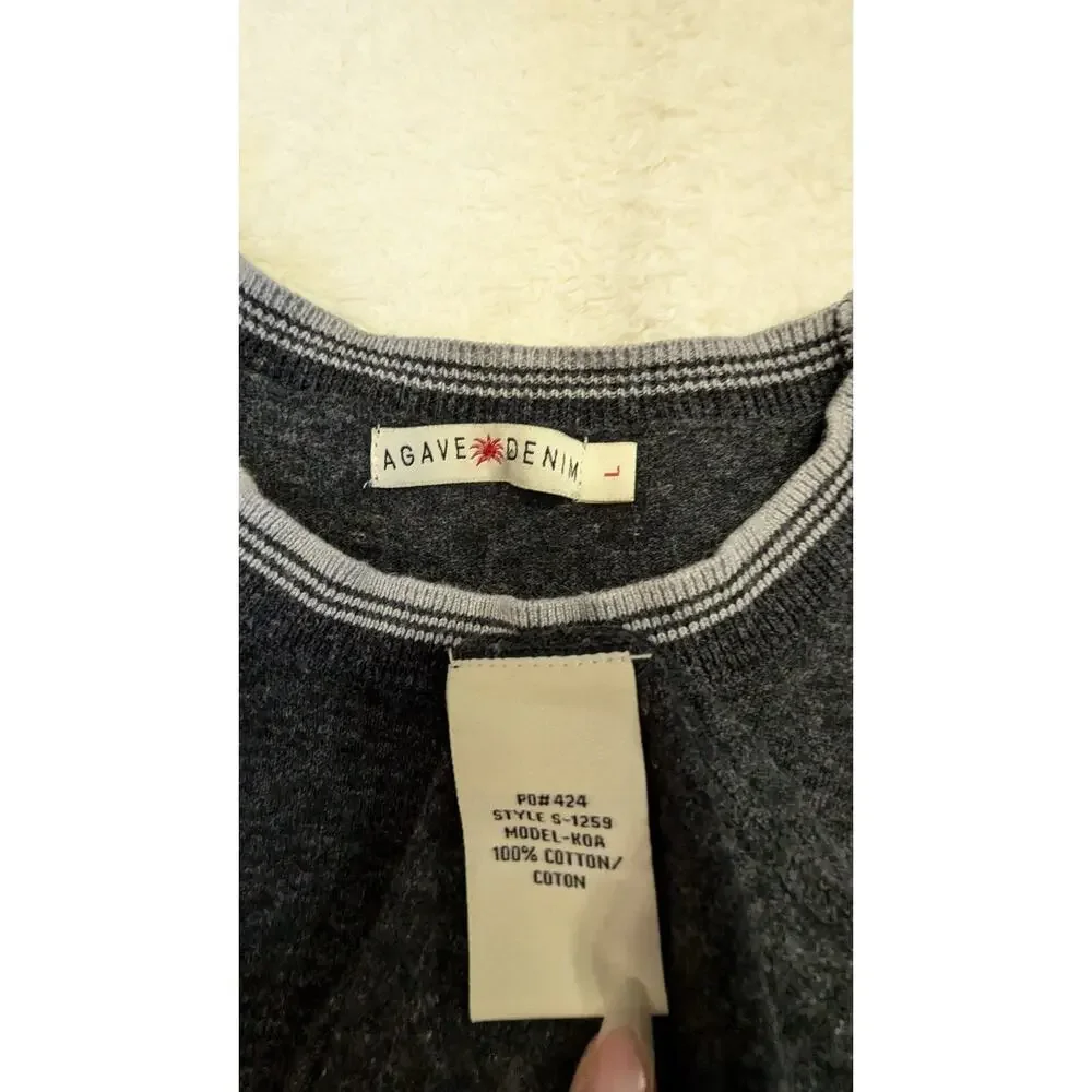 AGAVE DENIM Koa Cotton‎ Contrast Trim Fine Gauge Knit Crew Sweater Large